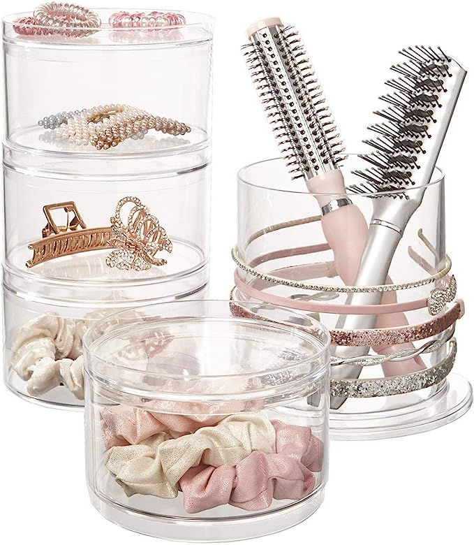 STORi Stackable Clear Plastic Hair Accessory Organizer Set with Hairbrush Holder and 4 Hair Acces... | Amazon (US)