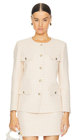 Janet Jacket in Cream & Peach Houndstooth | Revolve Clothing (Global)