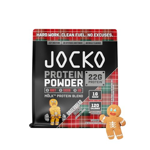 Jocko Mölk Whey Protein Powder - Keto, Probiotics, Grass Fed, Digestive Enzymes, Amino Acids, Low Sugar Monk Fruit Blend - Muscle Recovery & Growth (31 Servings (Pack of 1), Gingerbread Cookie) | Amazon (US)