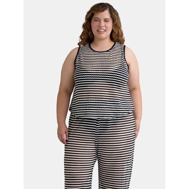 Time and Tru Women's and Women's Plus Striped Mesh Tank Coverup, Sizes XS-2X | Walmart (US)