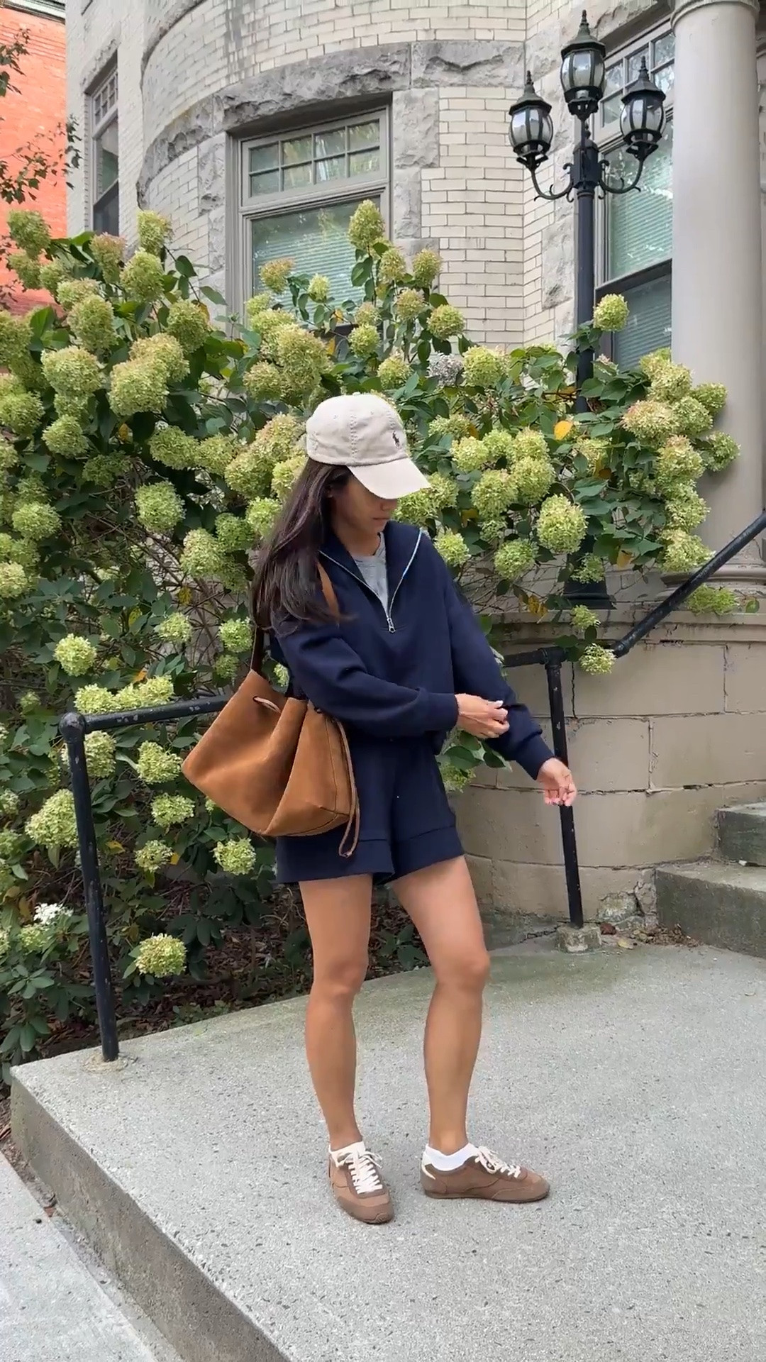 my most worn, super soft elevated matching sweats set.
• Varley navy sweatshirt xxs - I wear my navy and brown sets the most since they hide stains!

Sweatshirt is oversized in fit 

I also have the matching petite friendly 25 inch jogger bottoms for when it gets cooler out. 

• Varley shorts xxs, petite friendly as well 
• Everlane Great tee XS size up
• Polo hat
• old Madewell bag & Zara suede sneakers 

Travel outfit, school drop off, easy mom style, matching sets

#LTKPetite #LTKmomlife #LTKTravel
