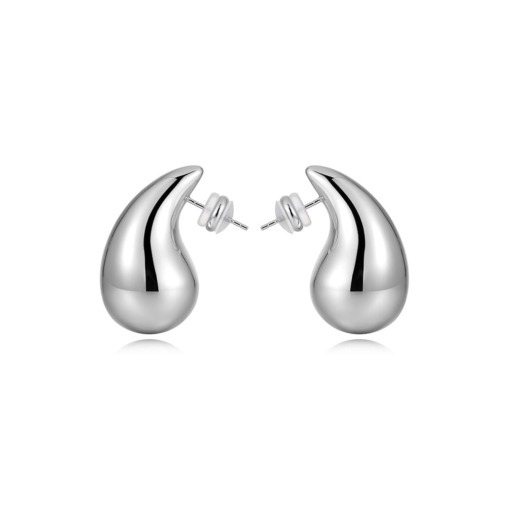 Chunky Gold Hoop Earrings for Women Lightweight Teardrop Dupes Earrings 925 Sterling Silver Post ... | Amazon (US)
