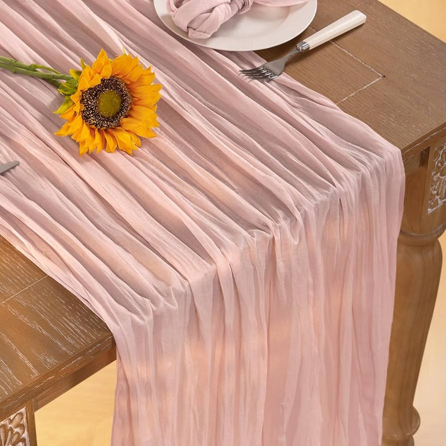 Pink Cheesecloth Table Runner Spring Table Runner Boho Gauze 120 Inches Light Pink Cheese Cloth T... | Amazon (US)