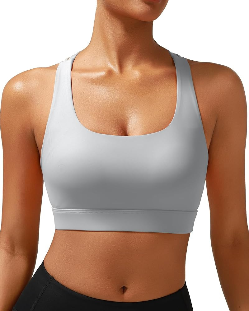 RUNNING GIRL High Impact Sports Bras for Women - Scoop Neck Strappy Sports Bra High Support Mould... | Amazon (US)