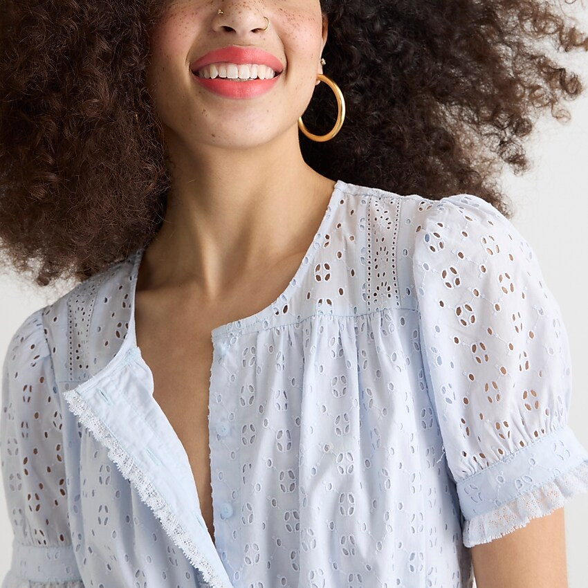 Button-front mini dress in eyelet | J. Crew US