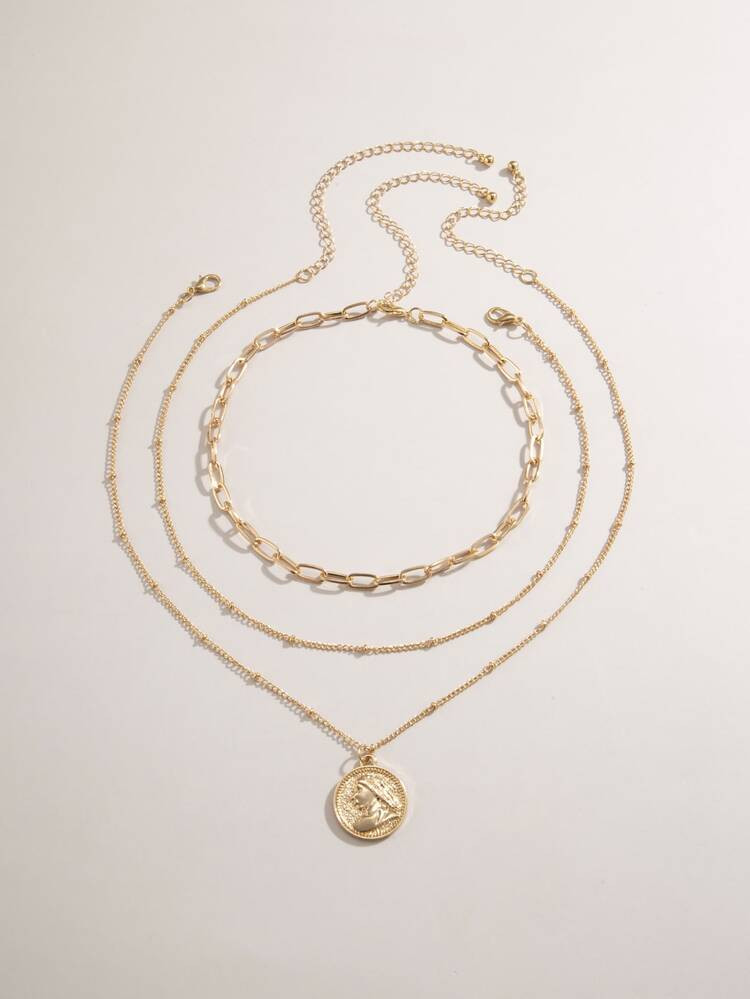 3pcs Coin Charm Necklace | SHEIN