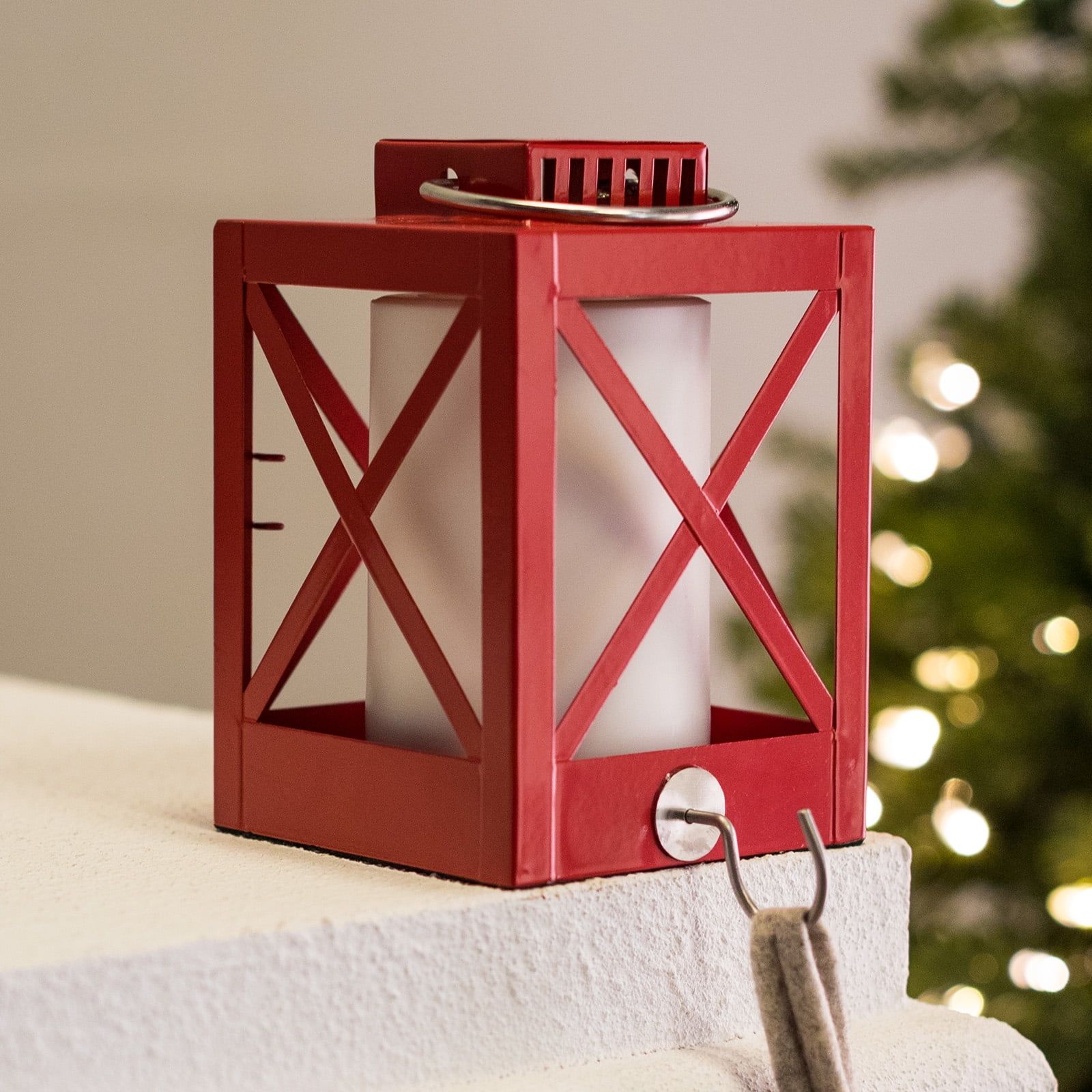 Belham Living Lantern Metal Christmas Stocking Holder, Red, 6" | Walmart (US)