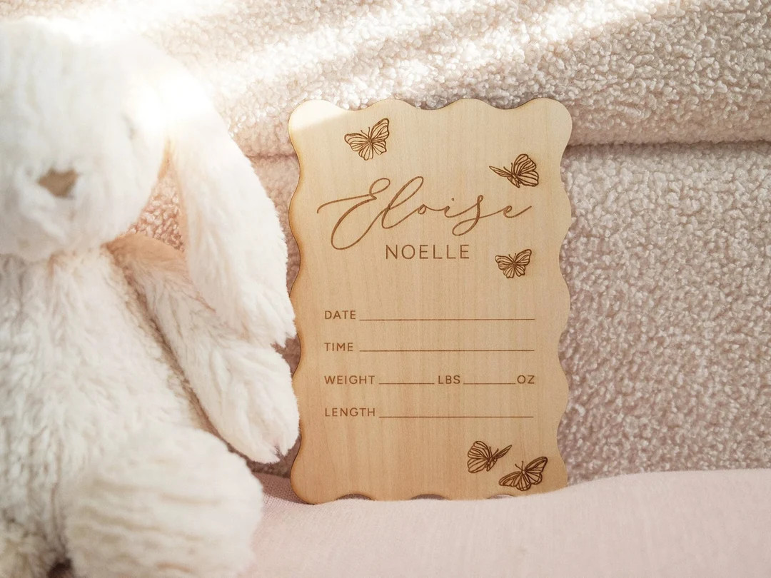 Baby Girl Name Sign Scalloped Border Engraved Birth Announcement Birth Stats Sign Baby Keepsake H... | Etsy (US)