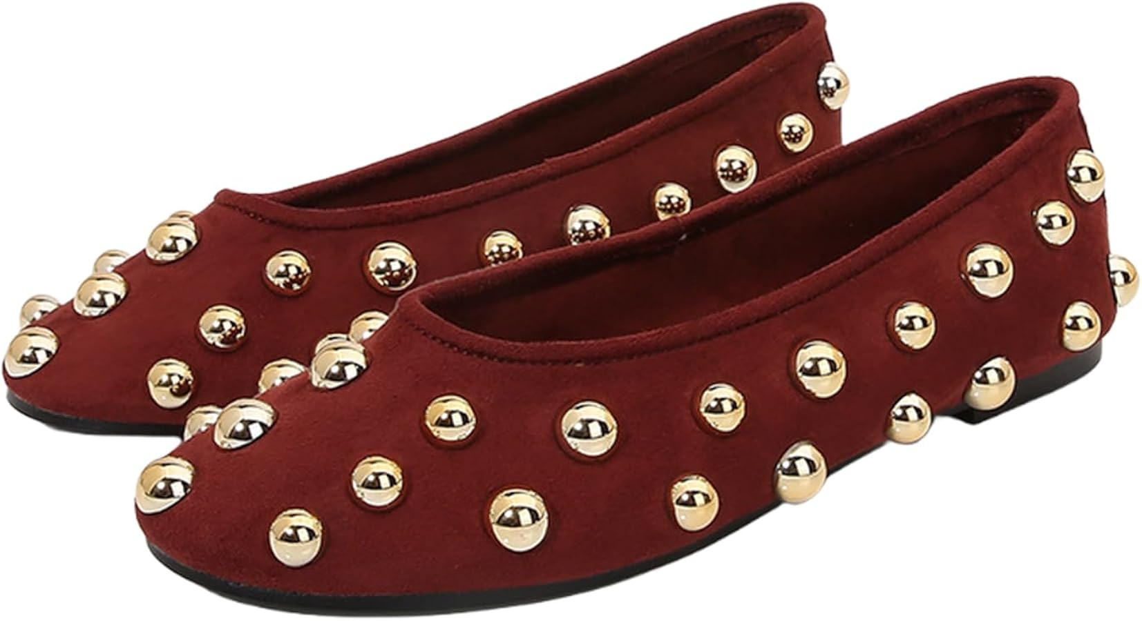 Women's Suede Round Toe Studded Ballet Flats Comfort Soft Slip On Wide Toe Dessy Flat Loafers for... | Amazon (US)