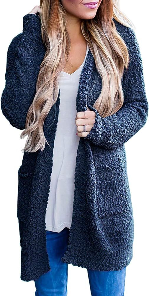 MEROKEETY Women's Long Sleeve Soft Chunky Knit Sweater Open Front Cardigan Outwear Coat | Amazon (US)