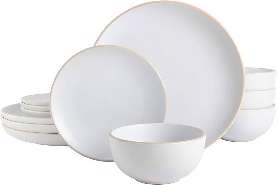 Gibson Home Rockaway Round Stoneware Dinnerware Set, Service for 4 (12pcs), White | Amazon (US)