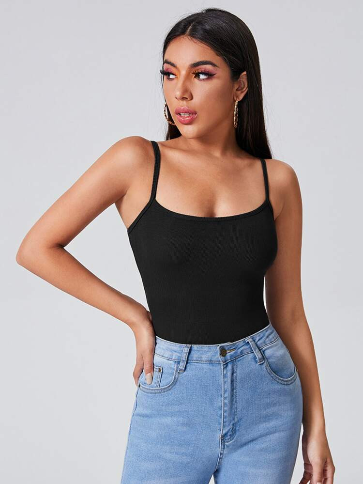 SHEIN EZwear Rib-knit Solid Cami Top | SHEIN