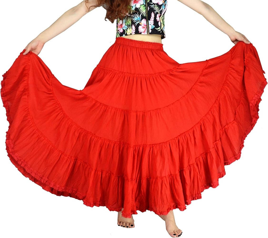 Women's Cotton 5 Tiered A Line Pleated Maxi Skirt Long Boho Gypsy Dance Skirts | Amazon (US)