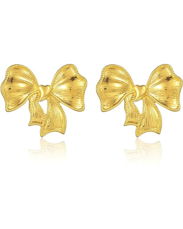 Gold Bow Earrings for Women Silver Bow Stud Earrings Ribbon Earrings Long Bow Dangle Earrings Sil... | Amazon (US)