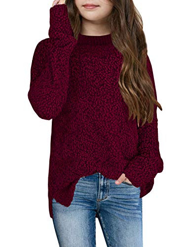 GAMISOTE Girl's Fuzzy Warm Sweater Crew Neck Chunky Side Slit Jumper Pullover Outwear | Amazon (US)