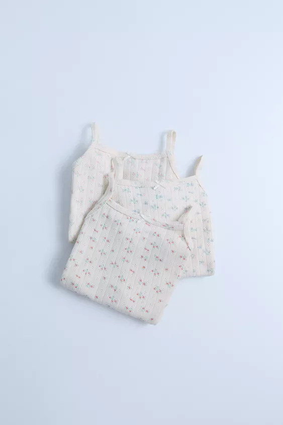 ZARA TIMELESZ  - PACK OF THREE FLORAL POINTELLE T-SHIRTS | Zara UK