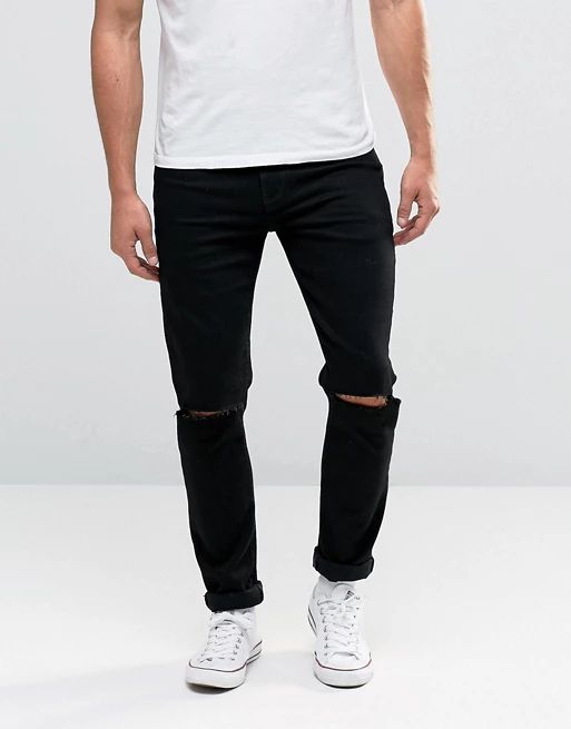 ASOS – Schwarze Skinny-Jeans mit Zierrissen am Knie | Asos DE