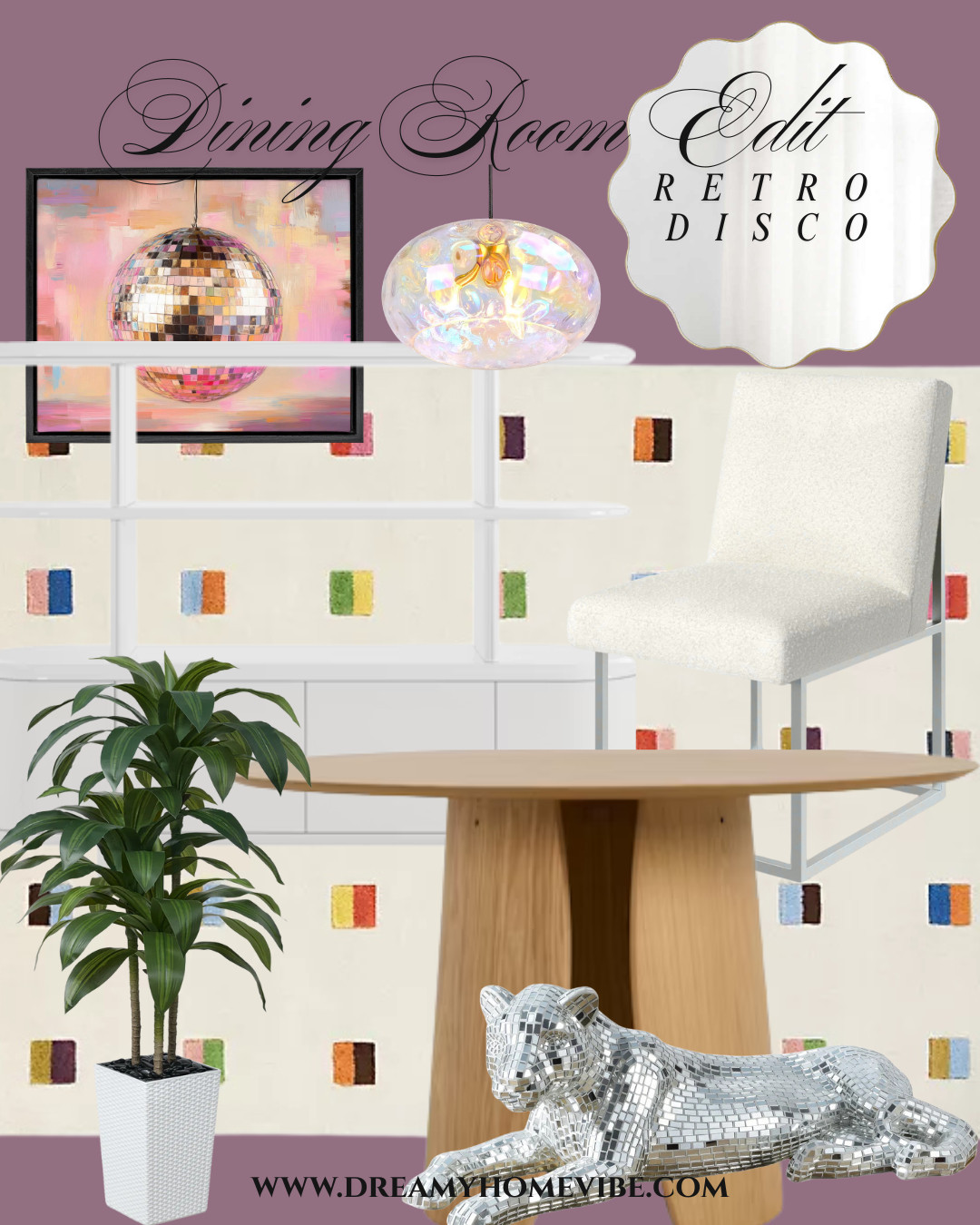 This Retro Disco dining room is giving playful, bold, and beautifully curated. I pulled together pieces that add shimmer, movement, and color while still feeling elevated and modern. Tap through to shop every element and bring this vibe into your own space.
#HomeDecor #DiningRoomStyle #RetroDesign 

 #LTKHome