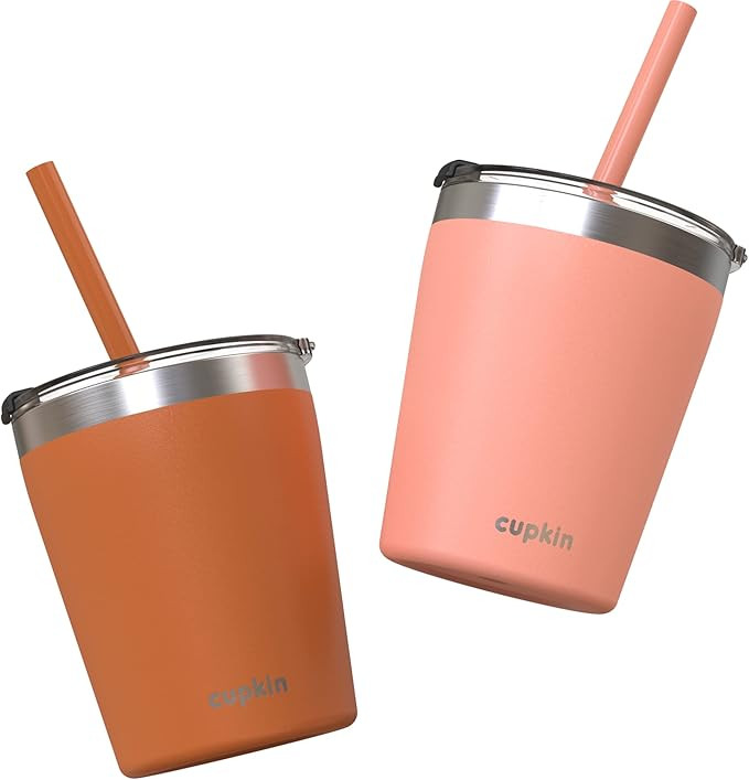 CUPKIN Steel Cup - The Original 8 oz Stackable Stainless Steel Silicone Straw Cup - Set of 2 Powd... | Amazon (US)