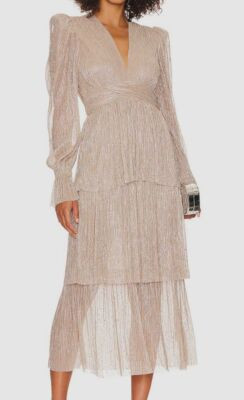 $495 Sabina Musayev Women's Gold Marais Semi-Sheer Midi Dress Size S | eBay US