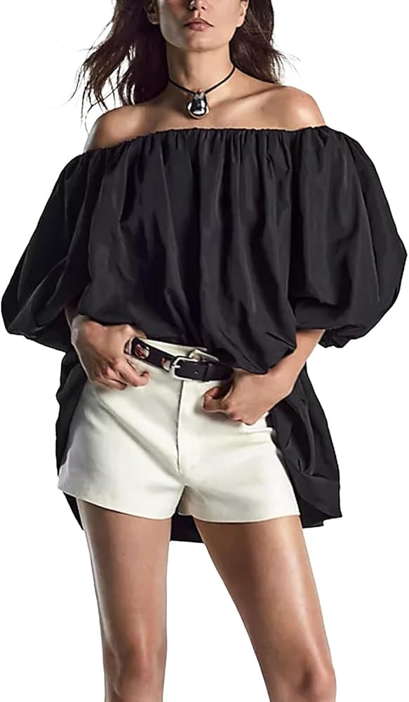 Womens Off The Shoulder Summer Dresses 2024 Short Puff Sleeve Casual Mini Dress | Amazon (US)