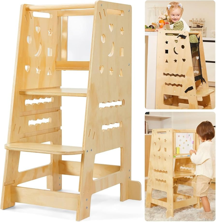 Toddler Tower, Wooden Learning Tower Height Adjustable with Removable Safety Net, Non-Slip Mats, ... | Amazon (US)