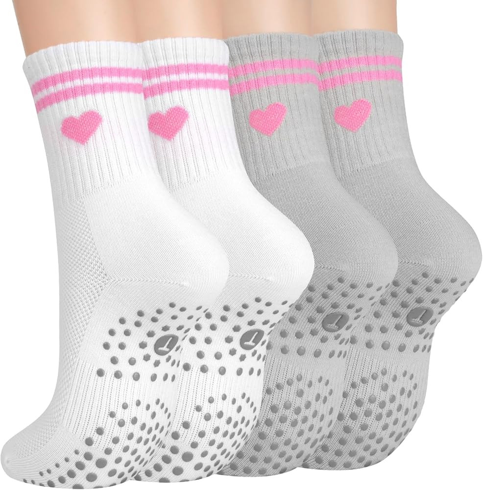 Toes Home Pilates Socks for Women with Non Slip Grippers, Yoga Crew Socks for Barre Hospital Stic... | Amazon (US)