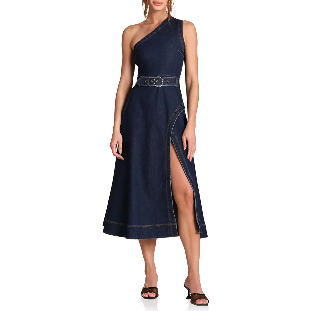 Avec Les Filles One-Shoulder Denim Midi Dress in Royal Rinse at Nordstrom, Size 12 | Nordstrom