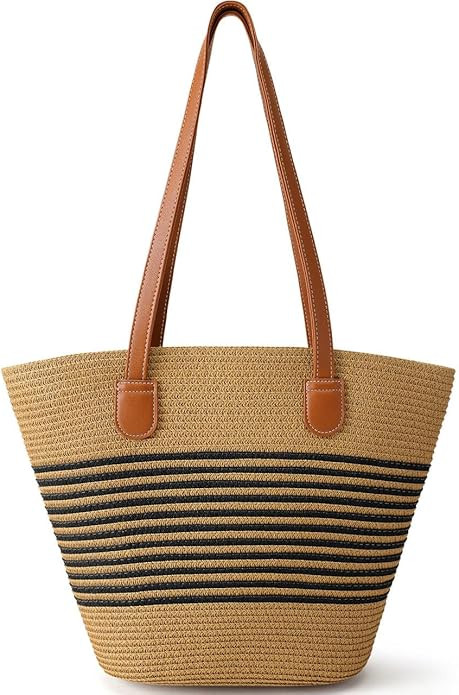 Beach Bags for Women, Summer Straw Beach Bag Straw Purse Shoulder Handbags Large Beach Tote for S... | Amazon (US)