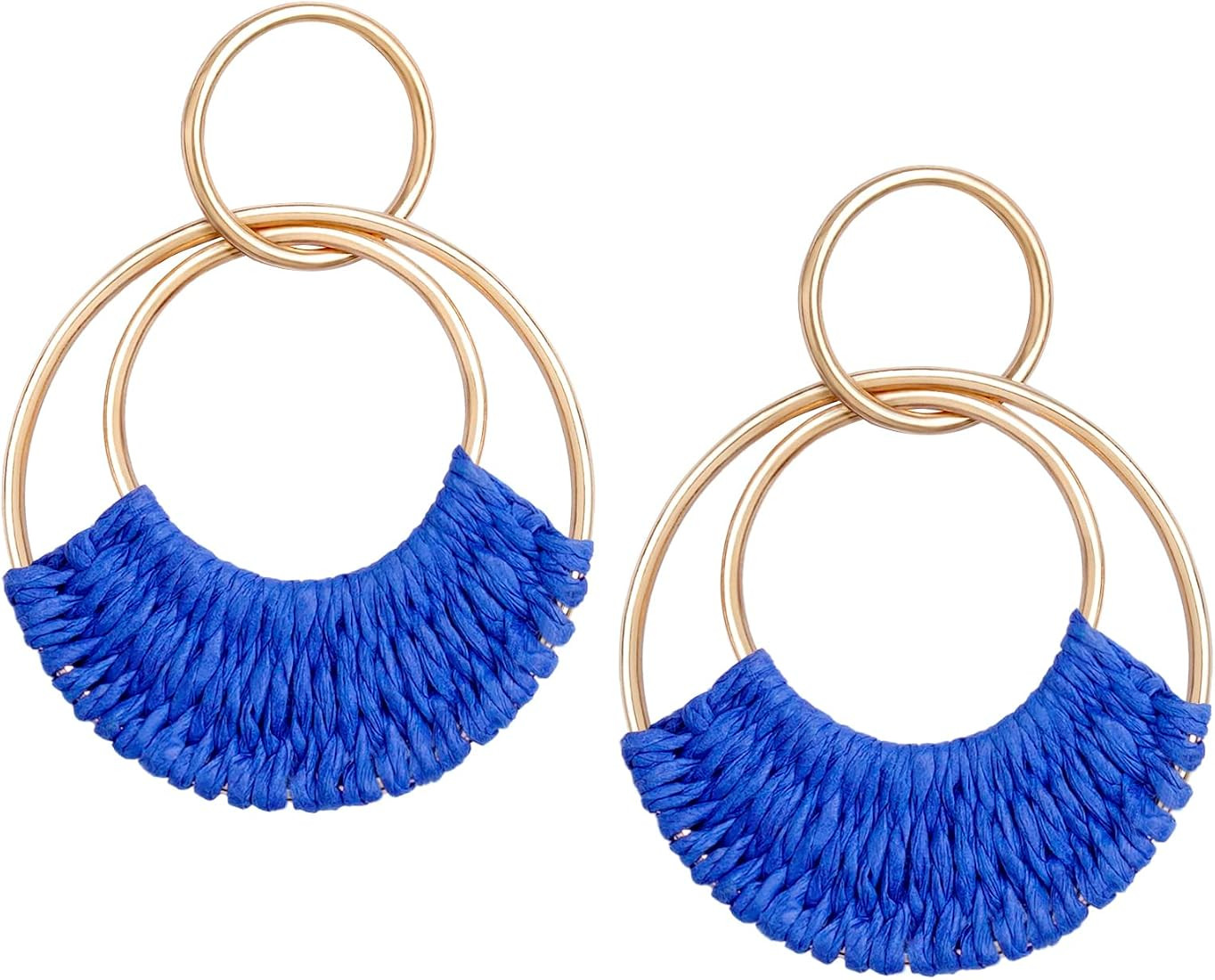 SELFWIMG Raffia Hoop Earrings for Women Girls Fun Boho Summer Beach Earrings Lightweight Handmade... | Amazon (US)