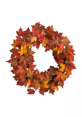 Nearly Natural 22 Inch Maple Leaf Artificial Wreath, Orange | Belk