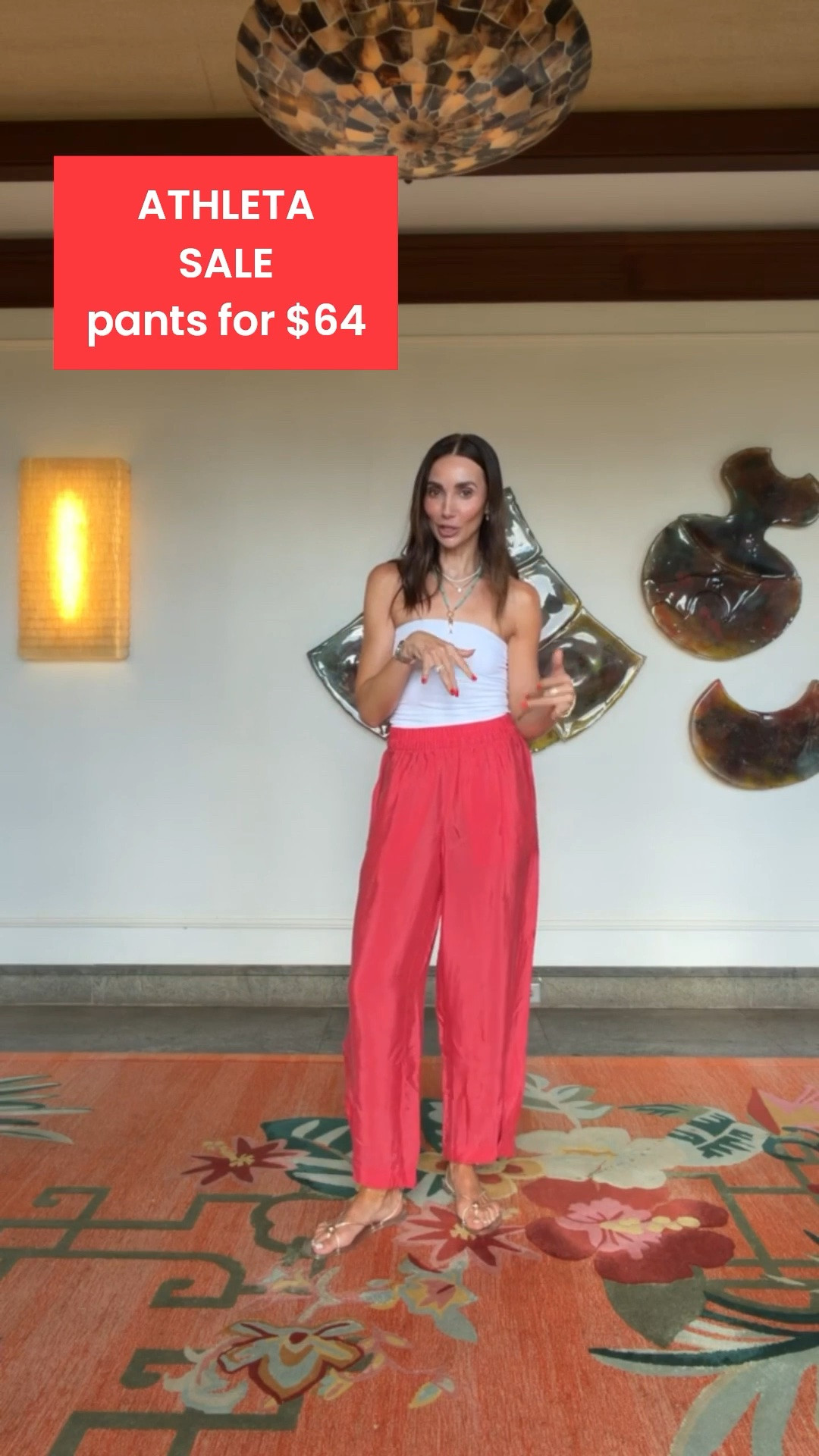 Athleta sale, 20%-40% off + extra 10% off. I'm wearing size XS in both.

Summer vacation outfit, tropical vacation style, beach dinner outfit, resort wear look, colorful summer outfit, vacation outfit, resort wear, beach style, summer fashion, wide leg pants

#LTKSaleAlert #LTKOver40 #LTKootd