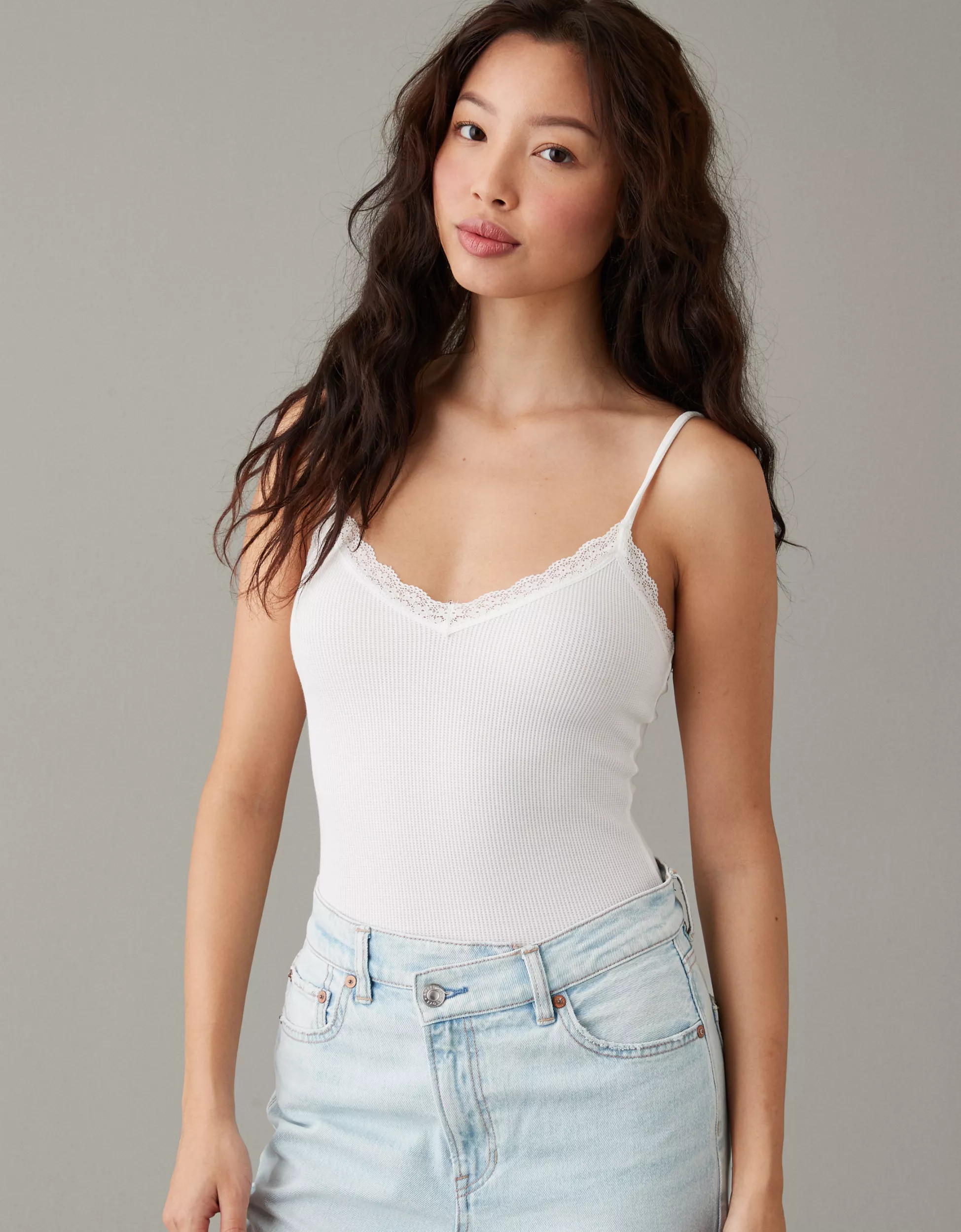 AE Lace Waffle Tank Bodysuit | American Eagle Outfitters (US & CA)