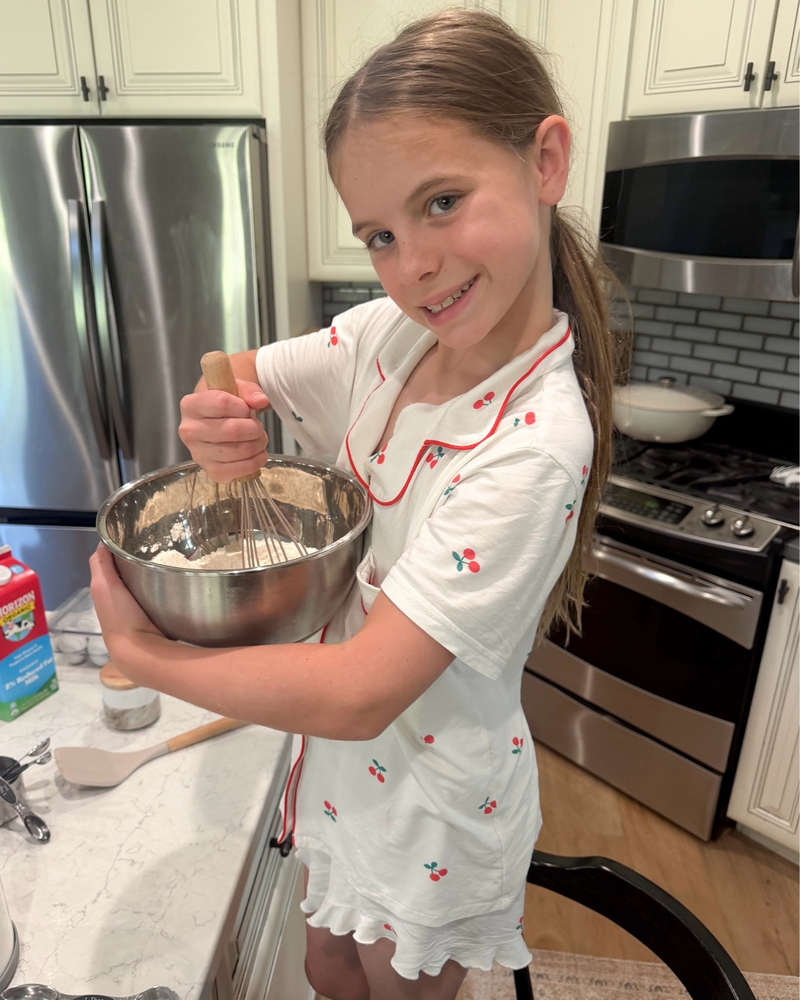 Pancakes from scratch from the new kids cookbook I got them for summer 
Wearing her favorite jammies..my girls have them in all their favorite colors…run tts

#LTKmomlife #LTKKids #LTKdayinmylife