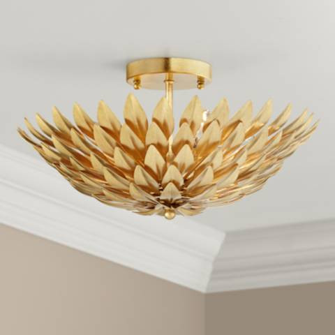 Crystorama Broche 16" Wide Antique Gold Ceiling Light | Lamps Plus