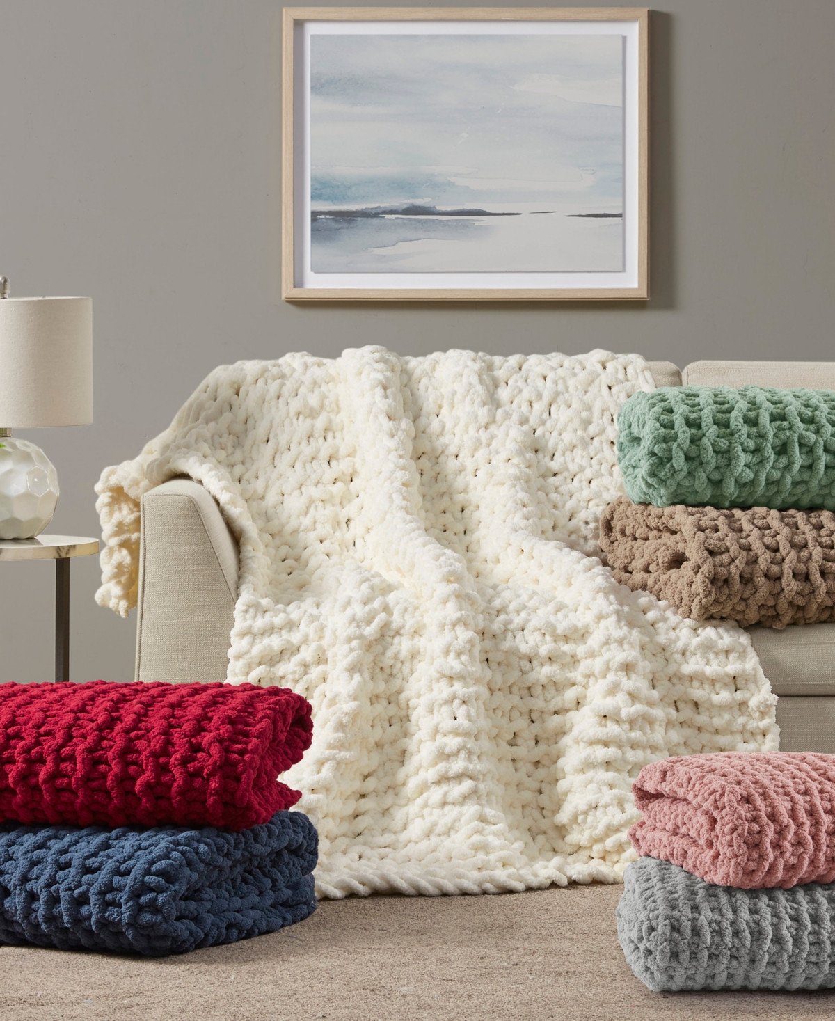 Madison Park Chunky-Knit Chenille Throw, 50" x 60" - Blush | Macy's