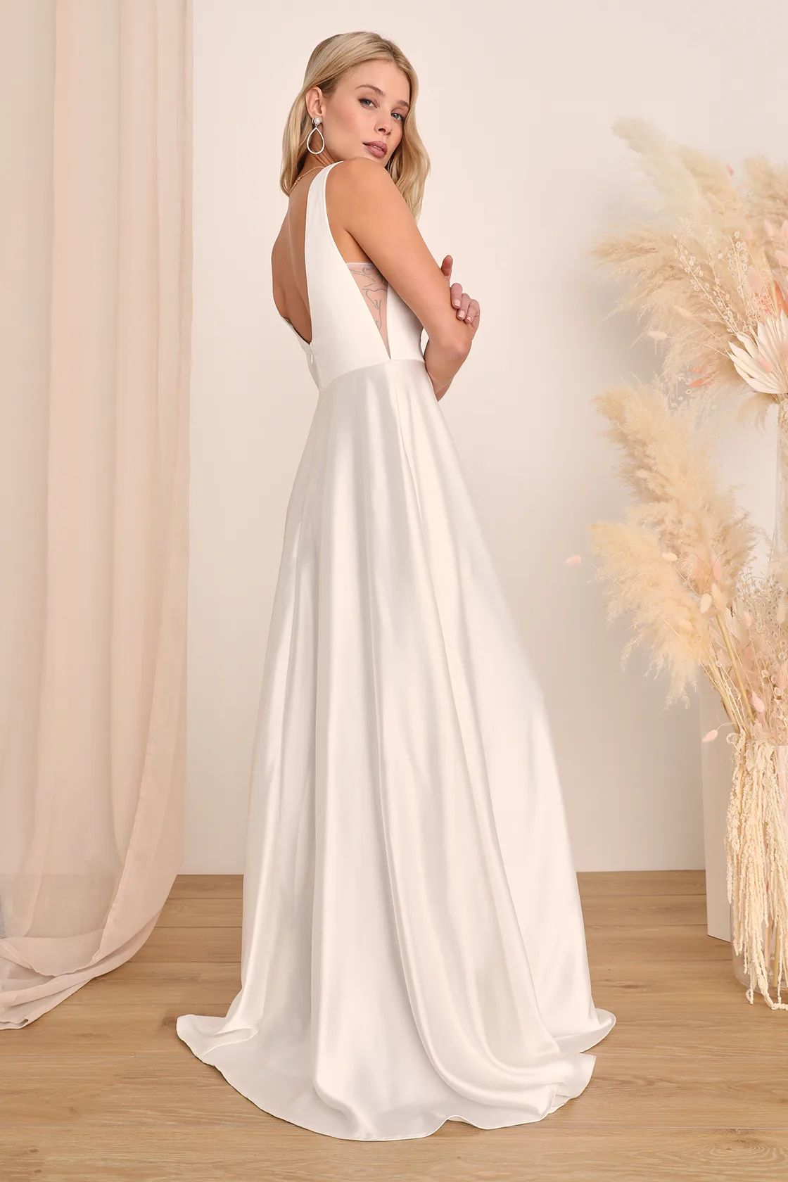 Endless Radiance Ivory Satin Sleeveless Maxi Dress With Pockets | Lulus