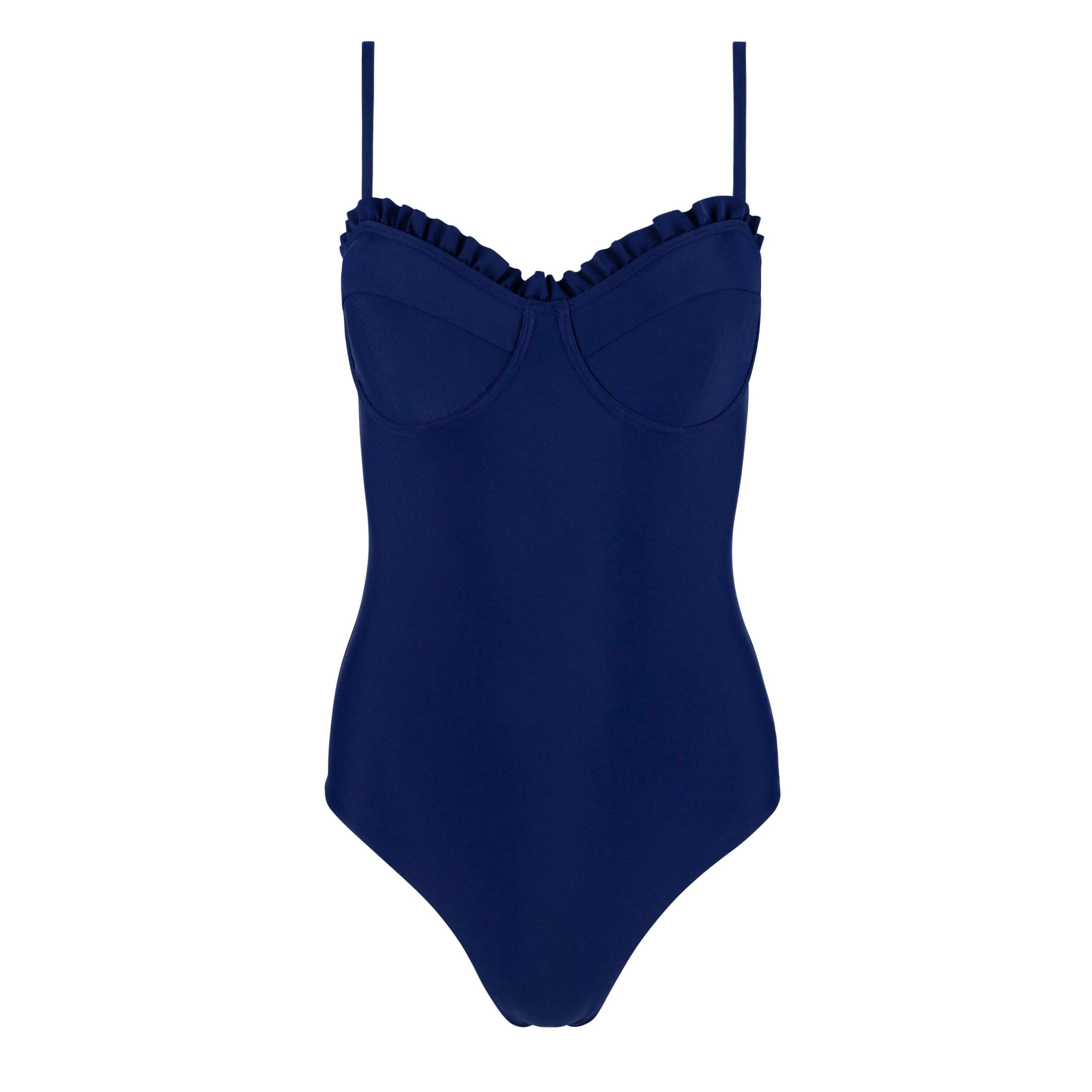 women's navy ruffle edge one piece | minnow