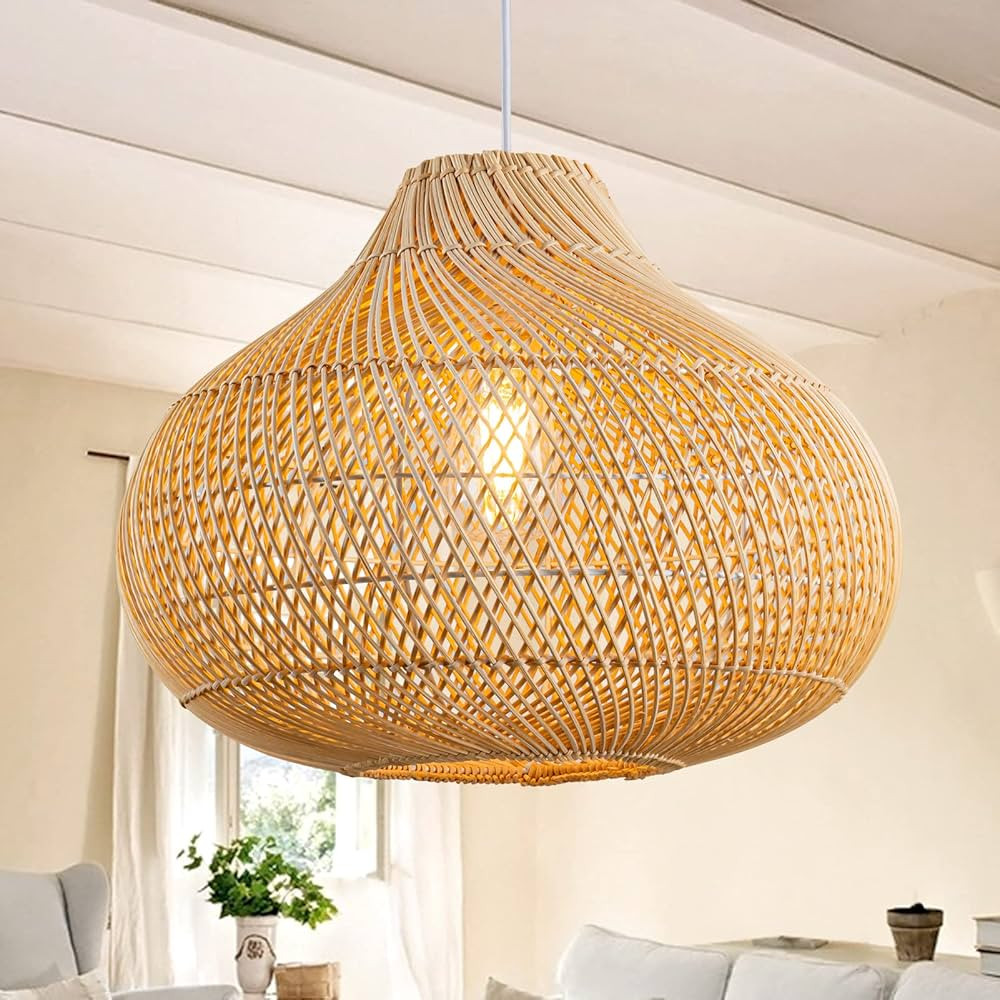 Rattan Pendant Lights, Large Wicker Chandelier Hand-Woven Boho Pendant Light Rattan Basket Hangin... | Amazon (US)
