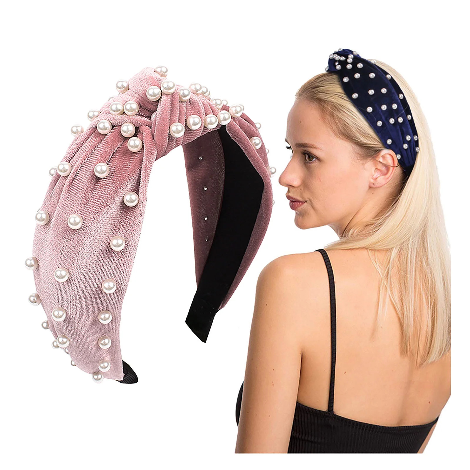 Velvet Pearl Headband Gold Velvet Pearl Knotted Headband Hair Accessories Hair Care Pink | Walmart (US)