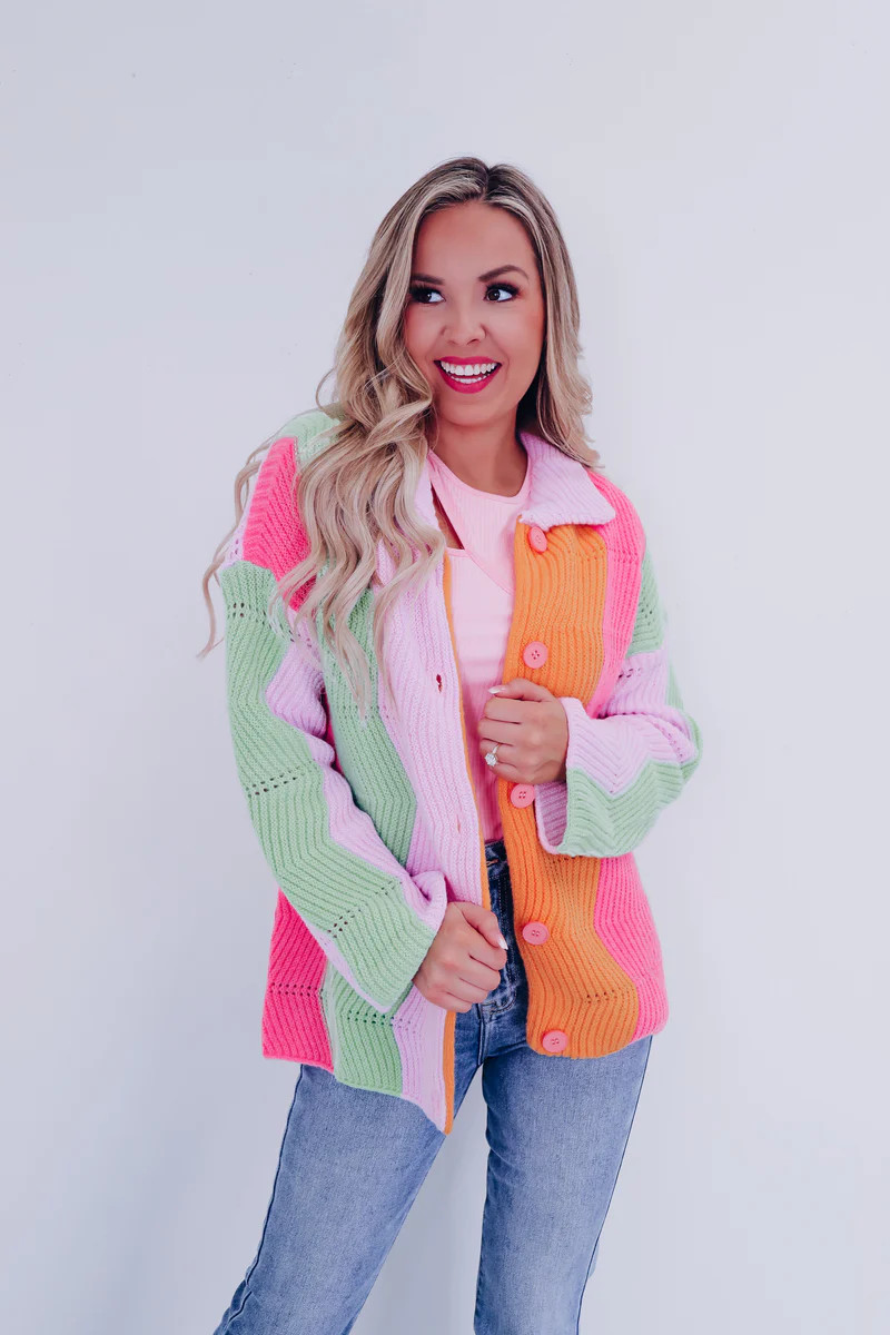 Whimsical Waves Knit Cardigan - Pastel/Multi | Whiskey Darling Boutique