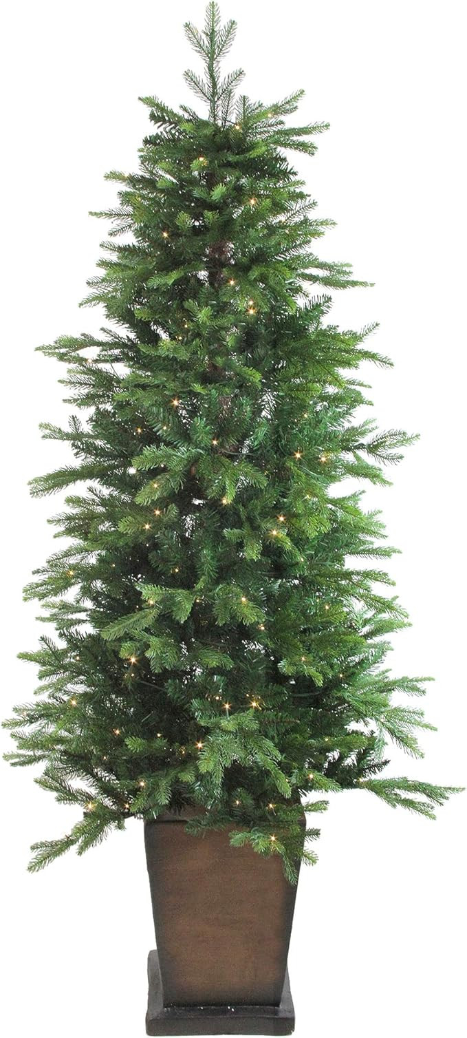 6' Pre-Lit Potted Oregon Noble Fir Slim Artificial Christmas Tree - Warm White LED Lights | Amazon (US)
