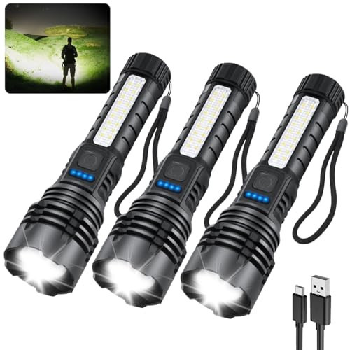 Rechargeable Flashlights High Lumens, 7Mode Flashlights Rechargeable, Super Bright Flashlight, Adjustable Tactical Flashlight, High Powered Flash Light, LED Flashlight for Emergency Home 3Pack | Amazon (US)