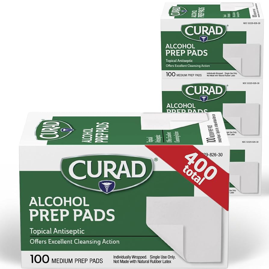 CURAD Alcohol Prep Pads (Pack of 4 Boxes) 400 Pieces of Medium Isopropyl Alcohol Wipes Individual... | Amazon (US)