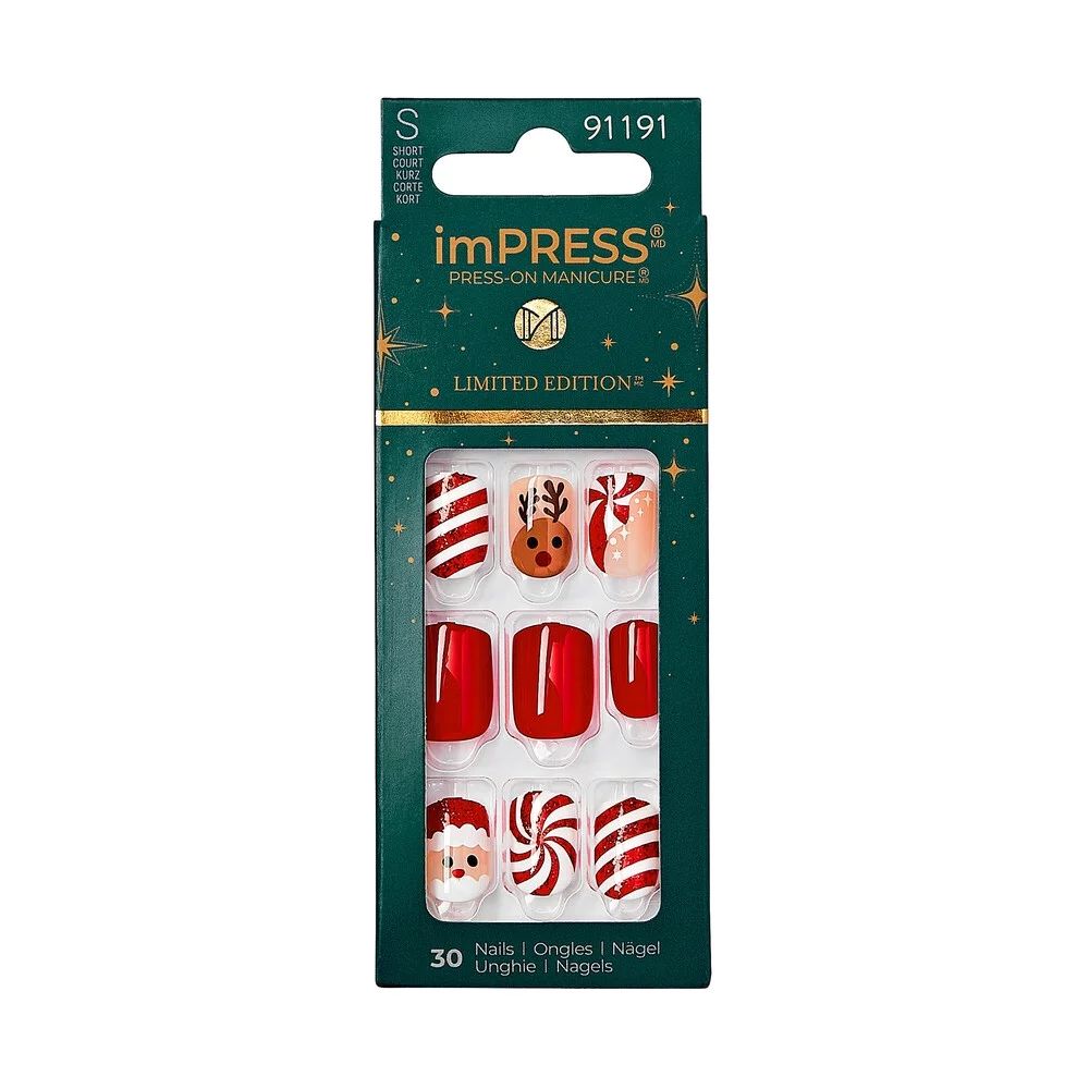 imPRESS Holiday Press-On Nails, Adorabell, Red, Short Length, Square Shape, 30 Ct. | Walmart (US)