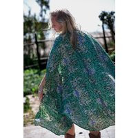 Green Floral Kimono Duster Bohemian Silky Resort Cardigan | Etsy (US)