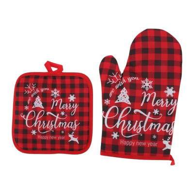 Unique Bargains Oven Mitts and Pot Holder Plaid Christmas Polyester Closed Cell Foam Red | Target