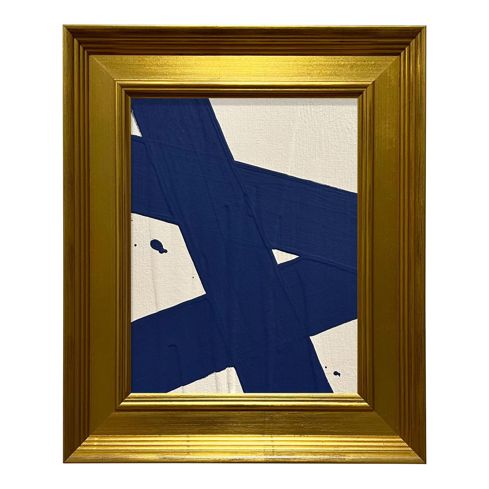 Ron Giusti Mini Abstract Cream Navy Acrylic Painting | Chairish