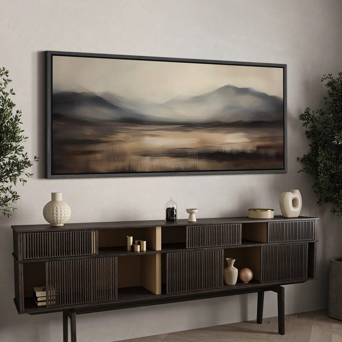 Neutral Brown Artwork, Abstract Mountain Landscape Wall Pictures, Giclee Canvas Digital Print Ext... | Wayfair North America