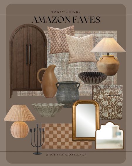 Amazon favorites 

Affordable decor arched cabinet dark brown wood floral block print pillow cover jug lamp empire shade arched mirror wavy mirror rattan wicker lamp scalloped bowl dish candle holder candelabra kantha quilt blanket throw rug vintage and rogue neutral earthy 

#LTKhome #LTKsalealert #LTKstyletip